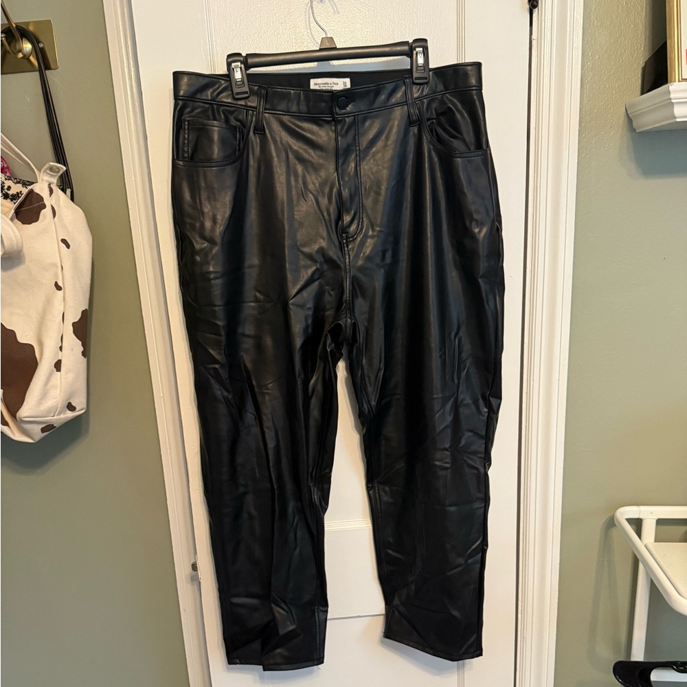 Abercrombie & Fitch Curve Love Black Ultra High Rise Leather Pants